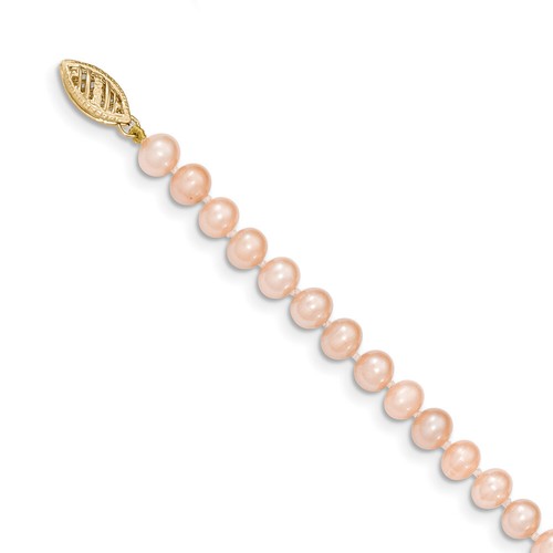 14k Yellow Gold 5-6mm Pink FW Cultured Near Round Pearl Necklace PPN050 - 第 2/2 張圖片
