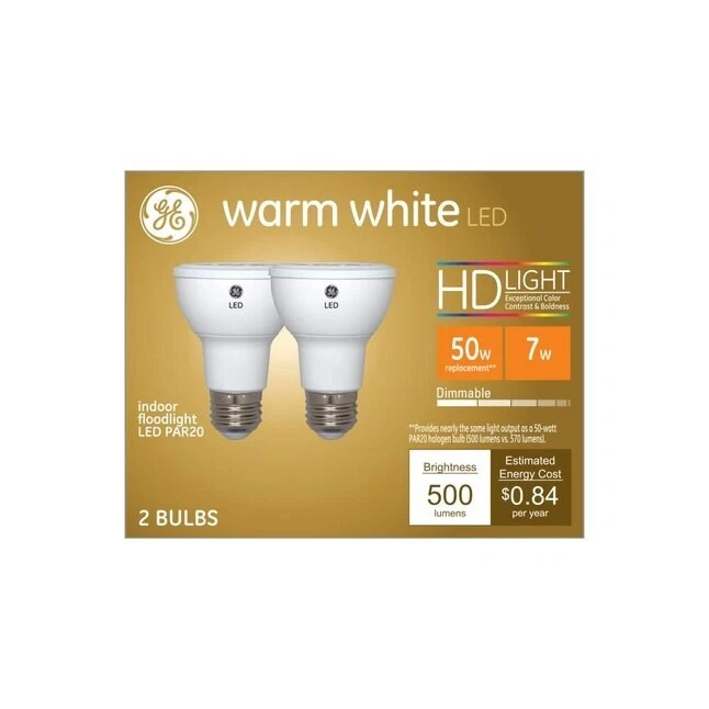 2 Pack GE Led Par 20 Soft White Led Dimmable Floodlight Bulbs 50
