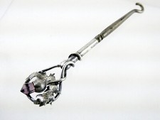 Unmarked Sterling Silver Top Steel Base Thistle Shoe Button Hook 10g 4.25 In