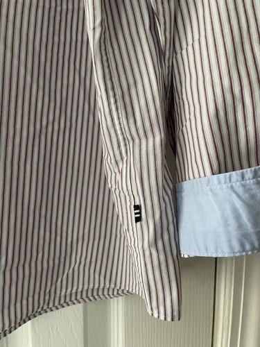Nautica Mens Size 17 XL Classic Fit Red Striped Flip Cuff Logo Preppy Shirt - Picture 4 of 9