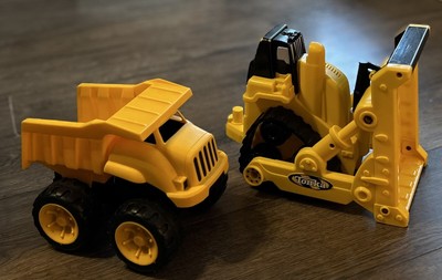 2 Yellow Construction Vehicles | 2006 Tonka Bulldozer | Toy State Cat Dump Truck