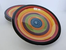 4 Philippe Richard RONDO Dinner Plates Hand Painted Multicolor Bands 10 1/2"
