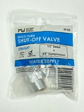 Plumb Works - 1/2" Sweat x 3/8"OD Compression Straight Valve - #682-4020 - NEW