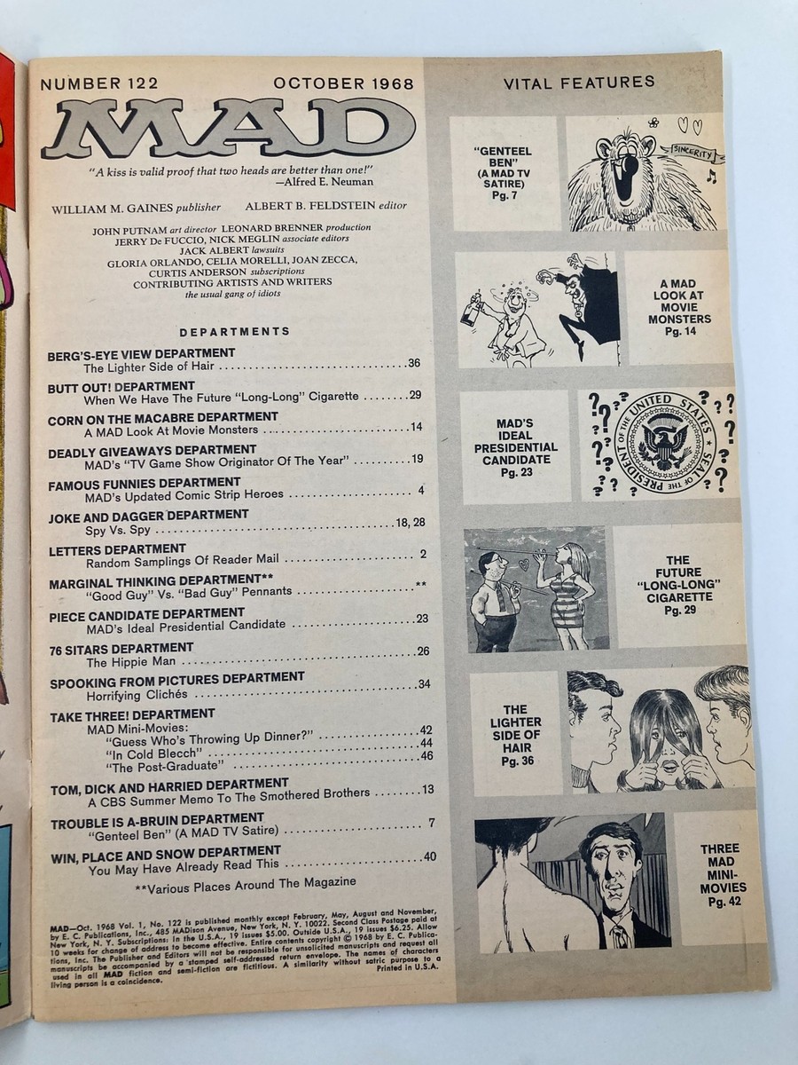 Mad Magazine October 1968 No. 122 Richard Nixon VG Very Good