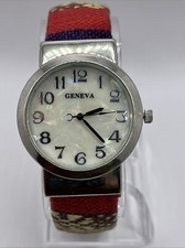 Geneva Pearlized Dial Women's Quartz Watch Colorful Bangle Band- New Battery