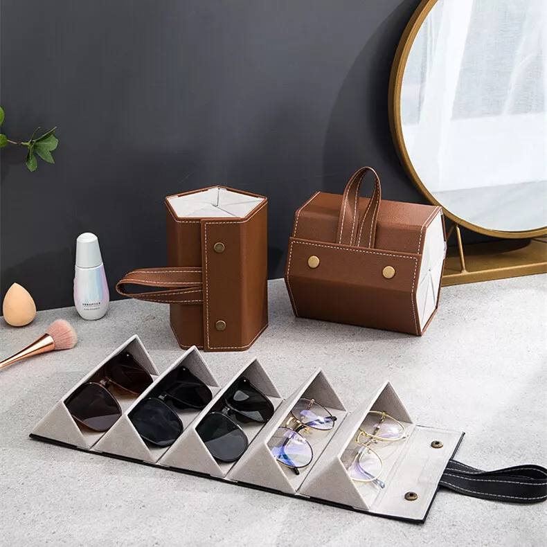 Foldable Glasses Organizer Travel Sunglasses PU Leather Case Portable Home  Display Storage Box Multi-slot Hanging Package Boxes