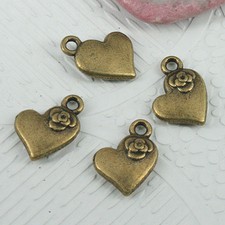20pcs antiqued bronze color flower heart charms EF0655
