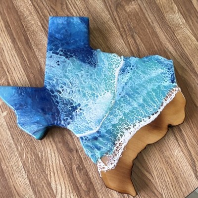 Texas Shaped Ocean Resin Wood Plaque Decorative Hand Painted Wall Art