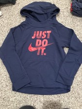 Nike Dri-FIT Hoodie Youth Size 7 Navy Blue Just Do It Red Logo