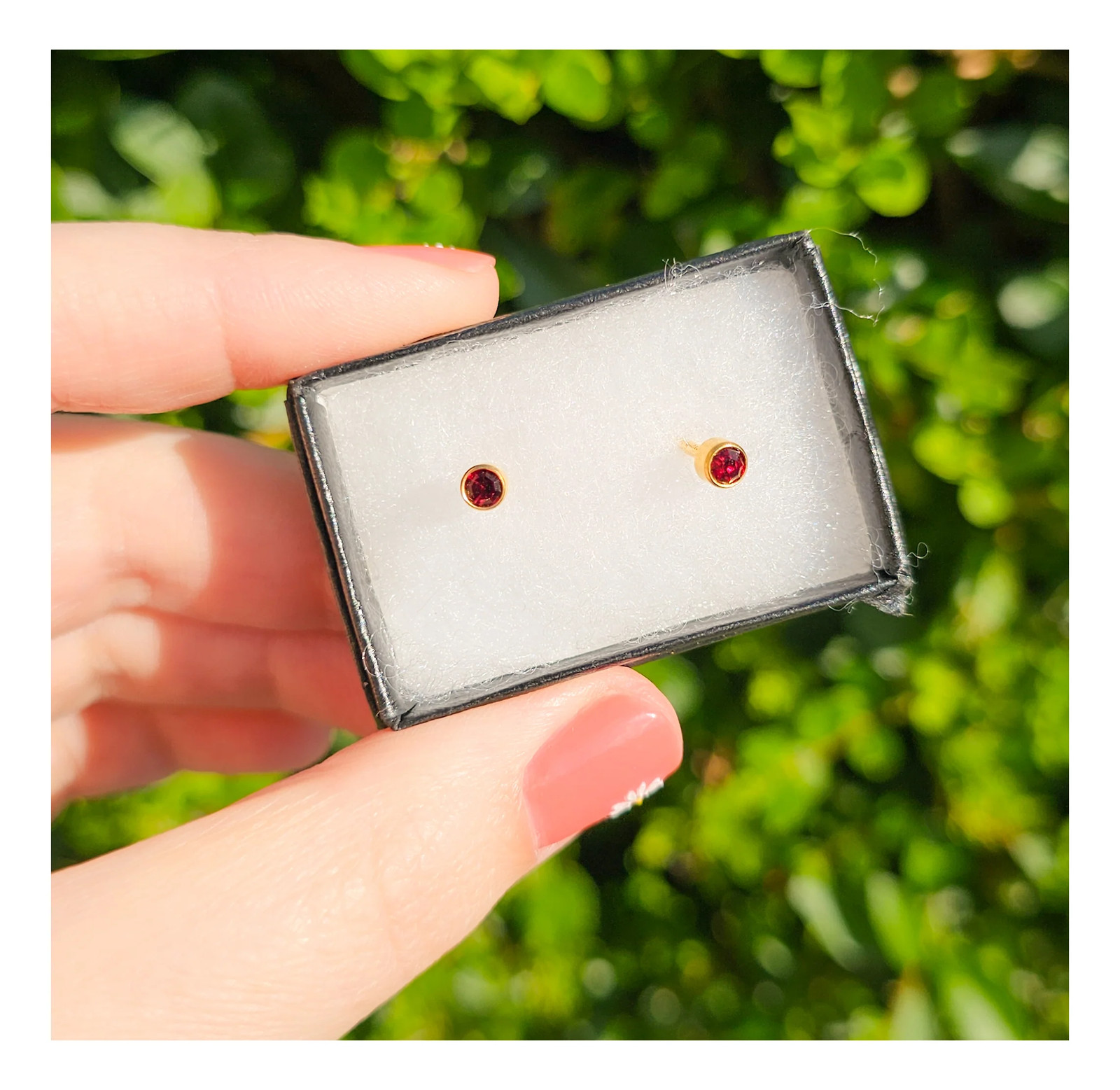 9ct Yellow Gold Ruby Red Bezel Stud Earrings - image 20