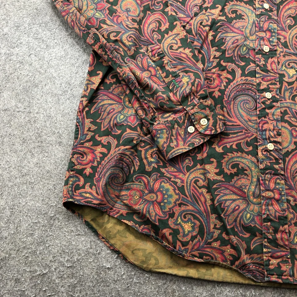 Camisa Tommy Hilfiger Para Hombre Grande Verde Cachemira Floral Abotonada Manga Larga Años 90 Foto 3 de 4