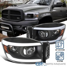 Fit 2006-2008 Dodge Ram 1500 2500 3500 Black Projector Headlights Led Tube Lamps