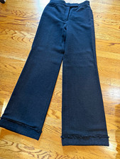 Chanel Black Wide Leg Textured Trousers Gabrielle Chanel Logo FR 38
