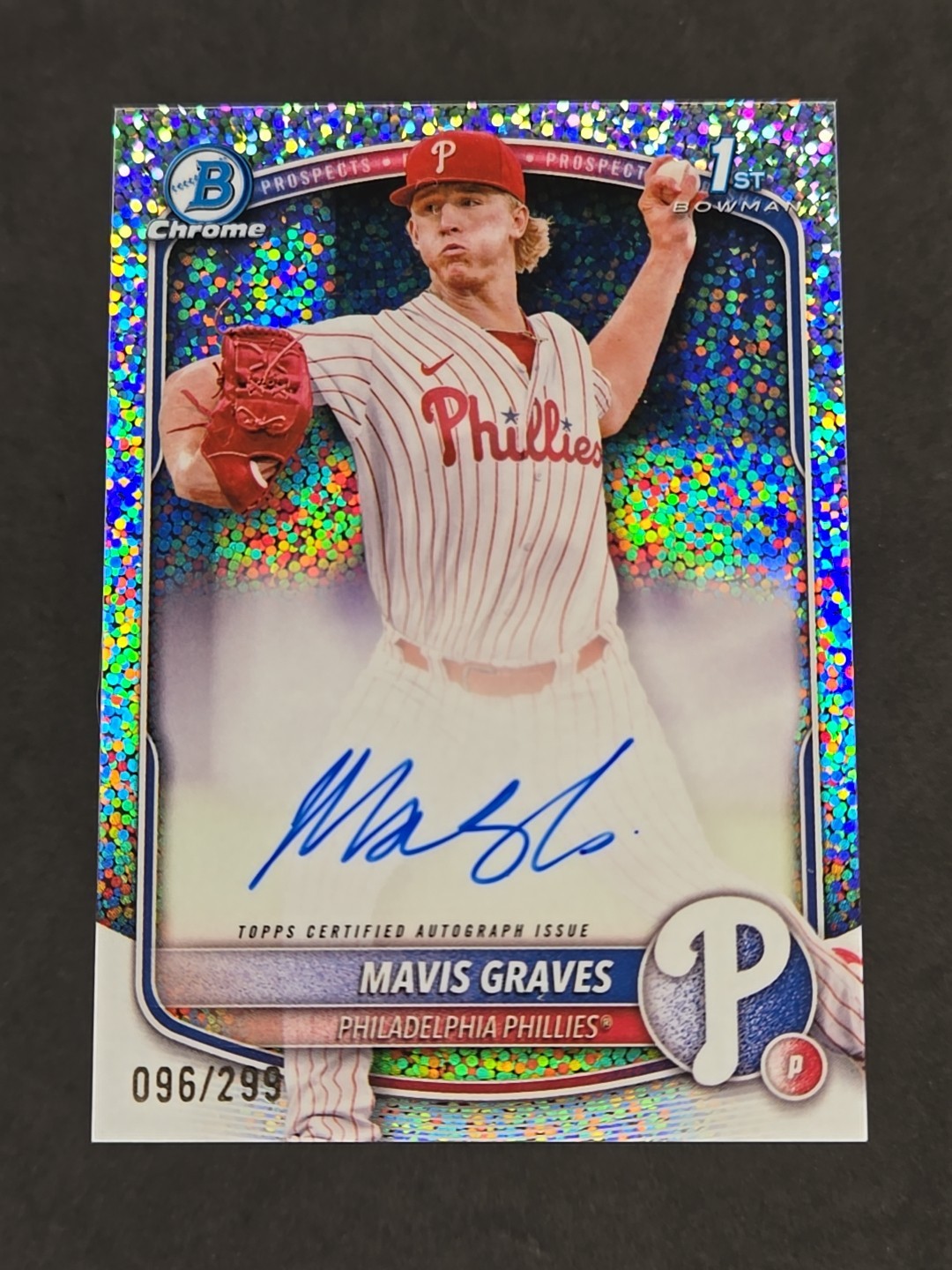 2025 Bowman Chrome Mavis Graves 1st SPECKLE Refractor Auto 096/299 Phillies