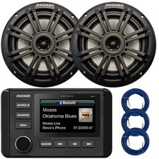 Kicker Gauge Style AUX Receiver, 2x 6.5" 150W 2-Way Black Speakers, 20 Feet Wire
