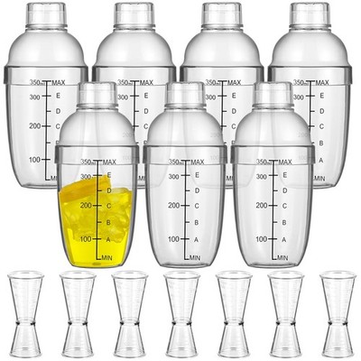 7 Pcs 11.8oz Plastic Cocktail Shaker Set Drink Mixer with Measuring Jigger