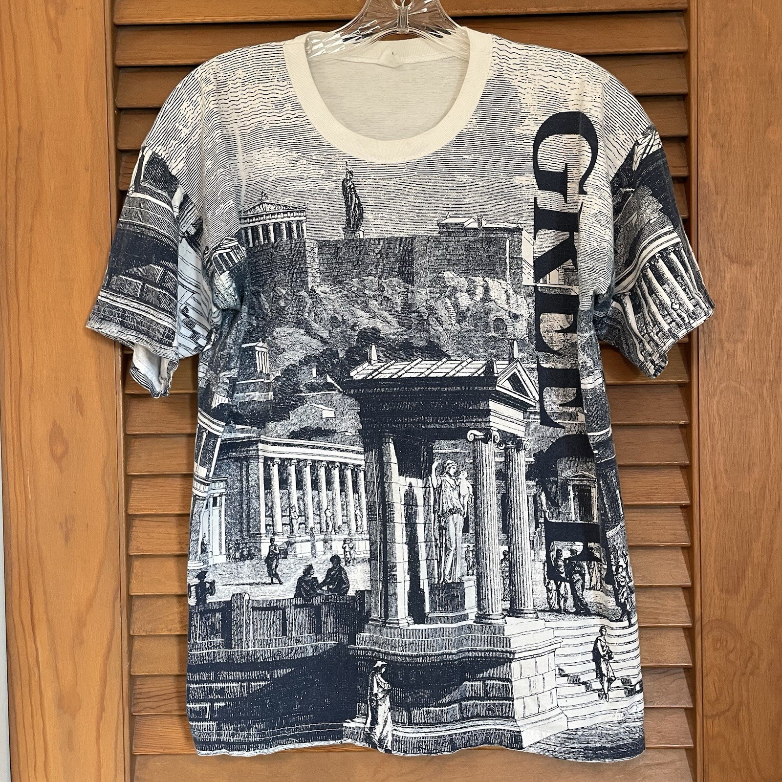 Vintage 90s Greece All Over Print T Shirt Men’s Sm Greek Mythology Architecture