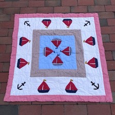Handmade Sailboat Boys Crib Quilt, Red White Blue, Gorgeous One Of A Kind 38x38