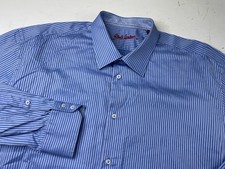 Robert Graham Striped Long Sleeve Button Shirt Paisley Flip Cuff Men 48/19 3XL