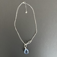 Authentic Signed Swarovski Parallel Necklace - Hangtag Swan Stamp - Blue Pendant