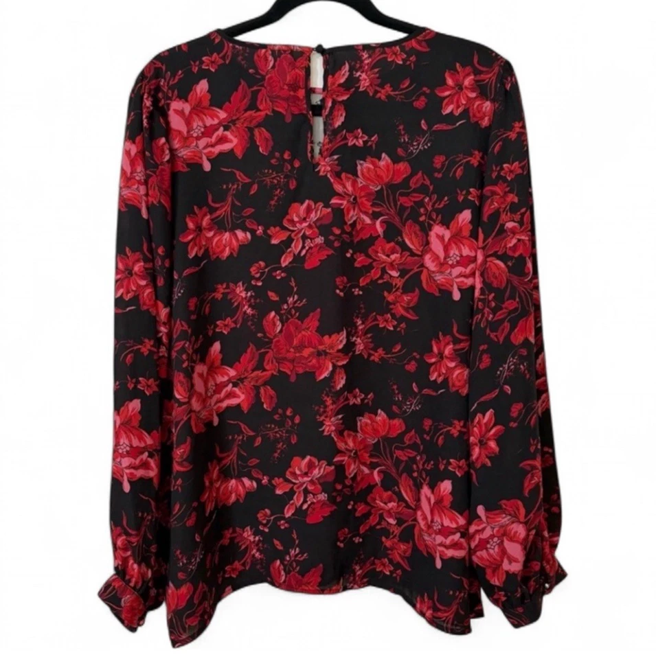Blusa Top Chelsea & Theodore Mujer Nueva con Etiquetas Talla 2X Estampado Floral Negro y Rojo - Encaje Foto 4 de 4