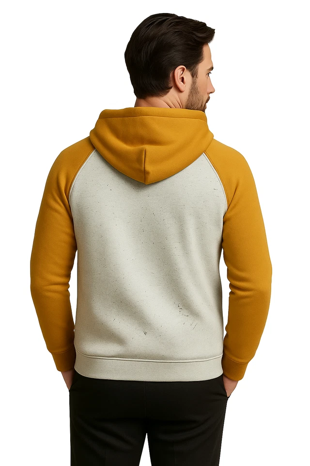 🔥 Elegante sudadera con capucha pulóver de dos tonos - amarillo mostaza y gris jaspeado 🔥 Foto 3 de 4