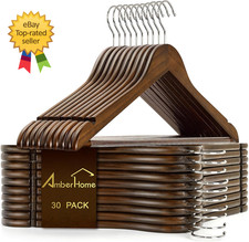 30 Pack Vintage Wooden Coat Hangers Walnut Wood Suit Hangers with Non Slip Pant