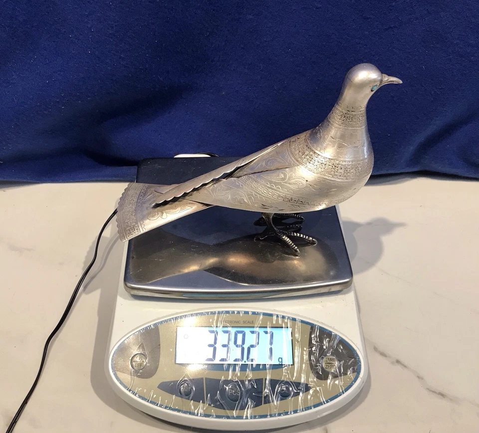 古董 900 银鸽子鸟雕像手工雕刻中东,339.27 克 — 第 3/4 张图片