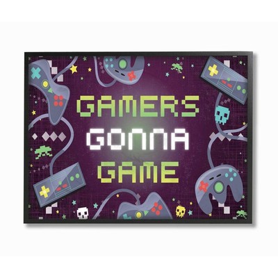 Gamers Gonna Fun Kid's Video Game Phrase Wall Art, 24 x 30, Purple