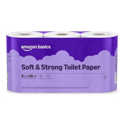 Amazon Basics 2-Ply Toilet Paper, 6 Rolls, Unscented
