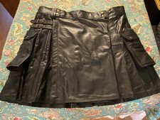 Leather Kilt, Black Color Leather Kilt for Mens new without tags 