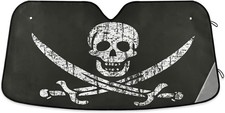 Jolly Roger Pirate Skull Car Sun Shade Windshield Grunge Skeleton Sun Shield UV