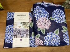 Three Flower Blue Vinyl Tablecloths 52  x70  Oblong Water Resistant