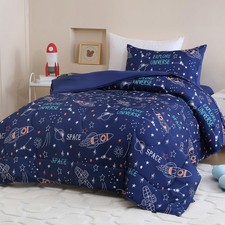 Twin Size Navy Blue Comforter Set for Kids, Toddler, Boys Girls, 4 Pieces Bed...