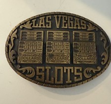 Las Vegas Slots Brass Belt Buckle 777 Indiana Metal Craft 1983 Casino Gambling