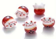 Ceramic Red Lucky Cat Beads Lot Of 4 PC A1