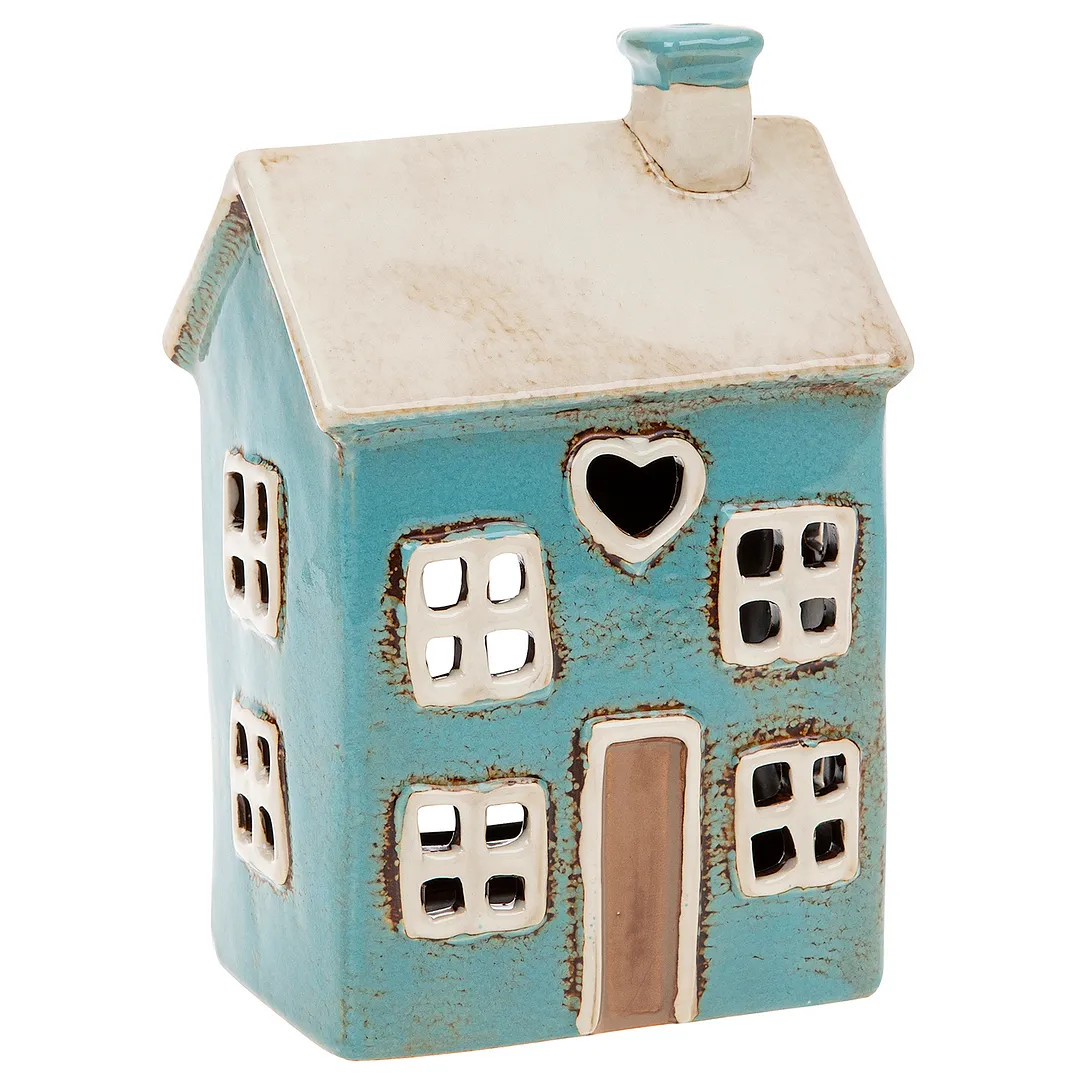 Village Pottery Heart House Bright Blue Tealight