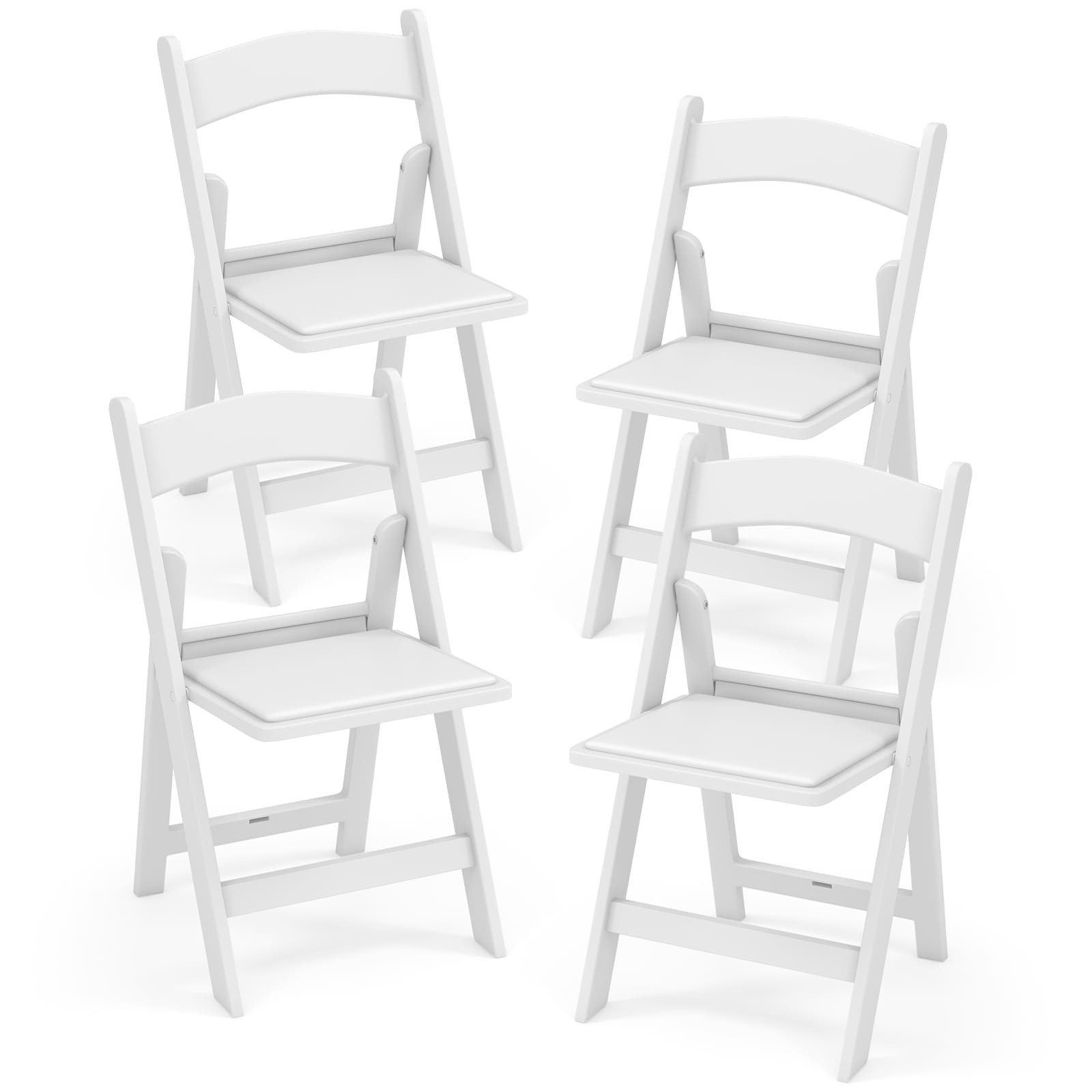 COSTWAY 4 Pack Folding Chairs Dining Chair Set w/ Padded Seat & Back-White