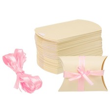 uxcell 50Pcs Pillow Boxes 3.5 x 2.8 x 1 Inch Gift Boxes with Ribbons, Presents P