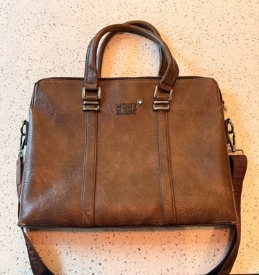 Mont Blanc Brown Leather Laptop Bag