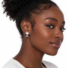 HELLO KITTY Stud Earrings Silver Pink Dangle Jacket Cute Minimal Gift