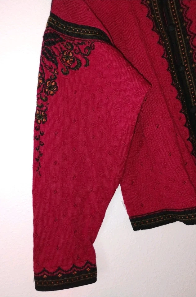 Cárdigan Suéter Chaqueta Dale of Norway Talla XL Rojo Lana Pointelle Folk Tejido Nórdico Foto 4 de 4