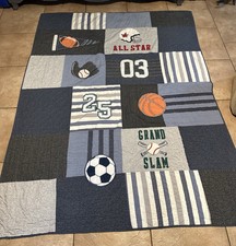 Pottery Barn Kids Twin Sullivan Sports Patchwork Quilt Basketball Baseball Etc.
