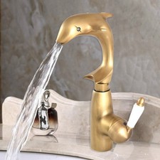 Antique Brass Dolphin Bathroom Sink Faucet Single Handle Vanity Basin Mixer Tap