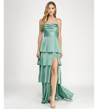 City Studio Juniors' Tiered Ruffled Gown Satin Green Size 7/8