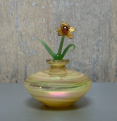 Caesar Crystal Czech Iridescent Art Glass Perfume Bottle with Daffodil Stopper