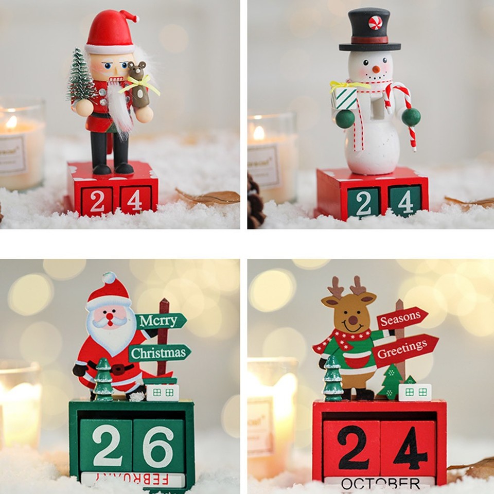 Wooden Christmas Countdown Calendar Colorful Snowman Design Desk Decor ...