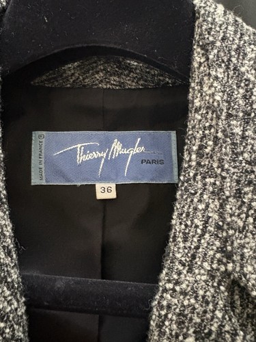 Thierry Mugler Grey Tweed Skirt Suit Blazer Jacket SZ36 Signature Belt - Picture 9 of 16