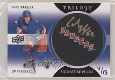 2013 Trilogy Signature Pucks Retro Team Logos 11/13 Carl Hagelin #SP-CA Auto x7n
