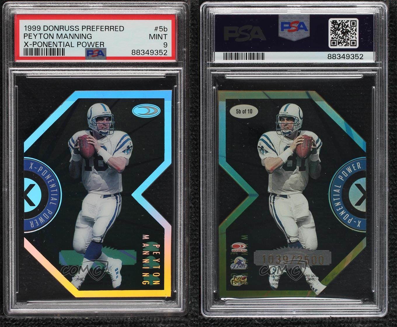 1999 Donruss Preferred QBC X-Ponential Power /2500 Peyton Manning PSA 9 MINT HOF view 3